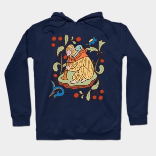 Cute Medieval Monkey Playing the Trumpet Colorful Drawing Hoodie